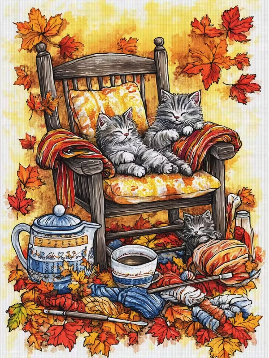 Набір для вишивання за малюнком, нанесеним на канву «Cats on a chair». AIDA 16CT, 30*40 см., фото 1