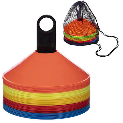 Набір тренувальних фішок для розмітки поля 50 шт з підставкою і чохлом, діаметр 20см кольоровий C-6418, фото 1