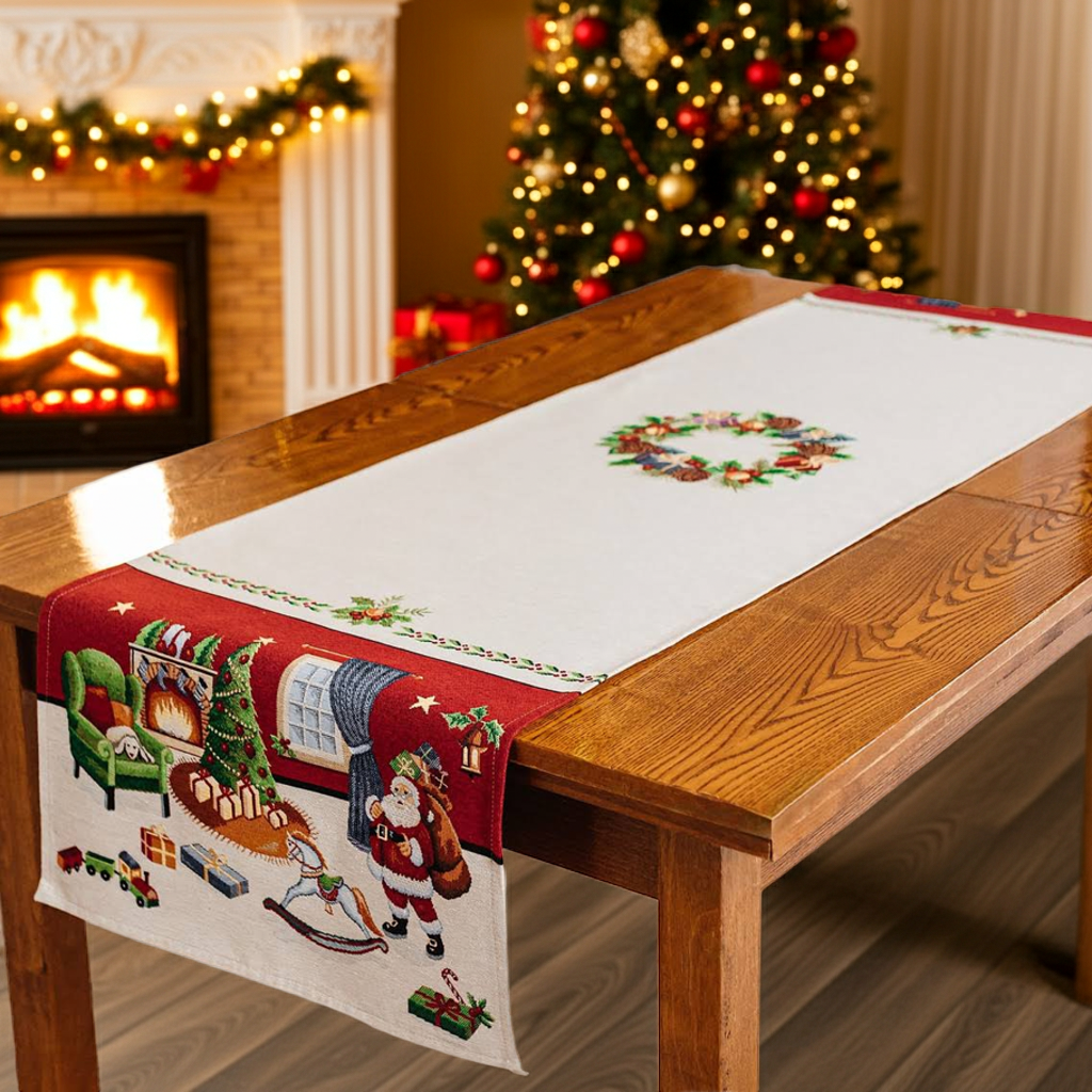 Доріжка на стіл Новорічна, 45x180 см., гобелен з золотим люрексом HOGAR, фото 1