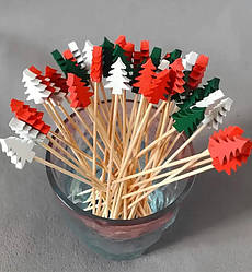 Шпажки новорічні дерев'яні "Ялинки асорті" (25 шт), 12 см