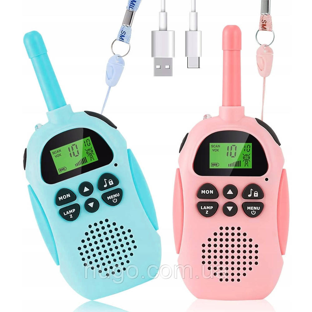 Дитячий комплект рацій (2 шт) із зарядкою від USB, радіус дії до 3 км / Дитячі рації на акумуляторах / Бездротова рація дитяча, фото 1