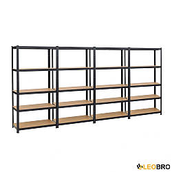 Набір із чотирьох стелажів LEOBRO Чорний 180 х 360 х 40 см, 175кг/полиця, 5 полиць (LB-R175-BLKX4)