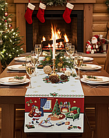 Доріжка на стіл Новорічна, 45x140 см., гобелен з золотим люрексом