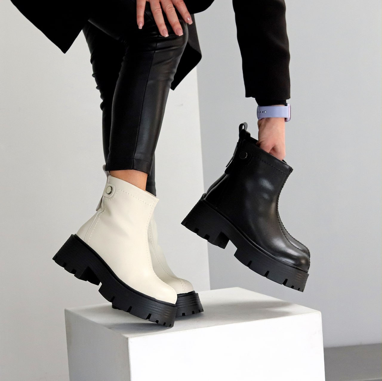 Жіночі зимові черевики, жіночі шкіряні зимові черевики, натуральні жіночі черевики на високій підошві, фото 1