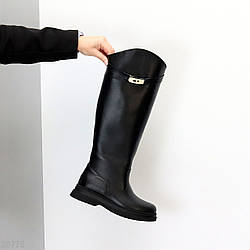 Хітові чорні чоботи натуральна шкіра єврозима низький хід