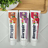 Дитячі зубні пасти Biorepair Kids (без фтору) від 0 до 6 років, набір 3×50 мл – полуниця, персик, виноград