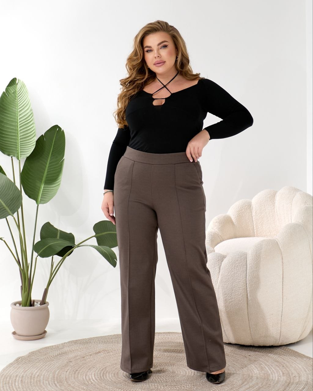 Теплі вовняні жіночі брюки прямого крою на резинці мокко 50-52, 54-56,58-60, фото 1