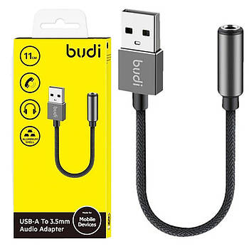 Кабель USB-A to AUX 3.5mm, 11см, Budi DC106B / Кабель для підключення навушників / Аудіо-перехідник