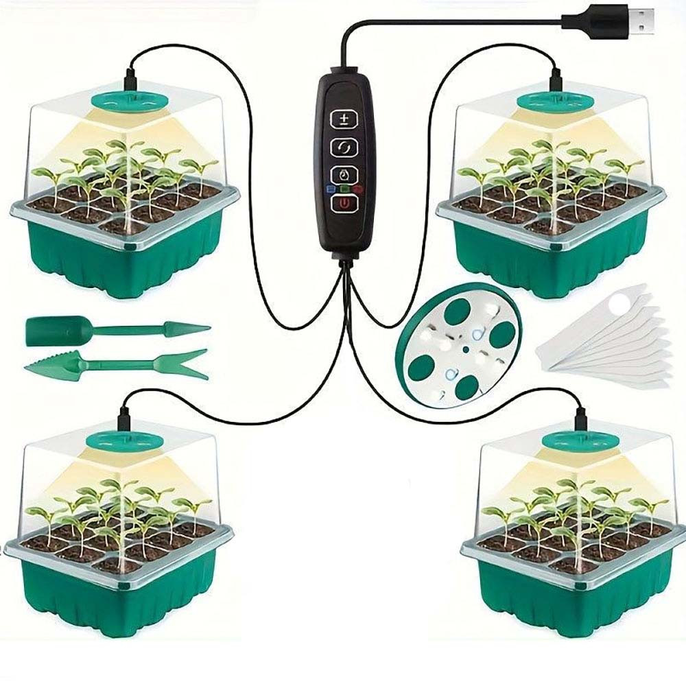 Набір для вирощування розсади з LED підсвічуванням, 4 лотки, від USB / Міні-тепличка / Набір лотків для пророщування рослин, фото 1