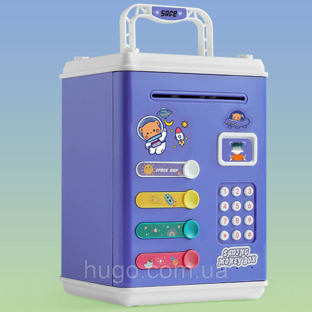 Сейф-скарбничка для дітей з купюроприймачем, сканером відбитків, синій, 778A-2 / Скарбничка для дітей, фото 1