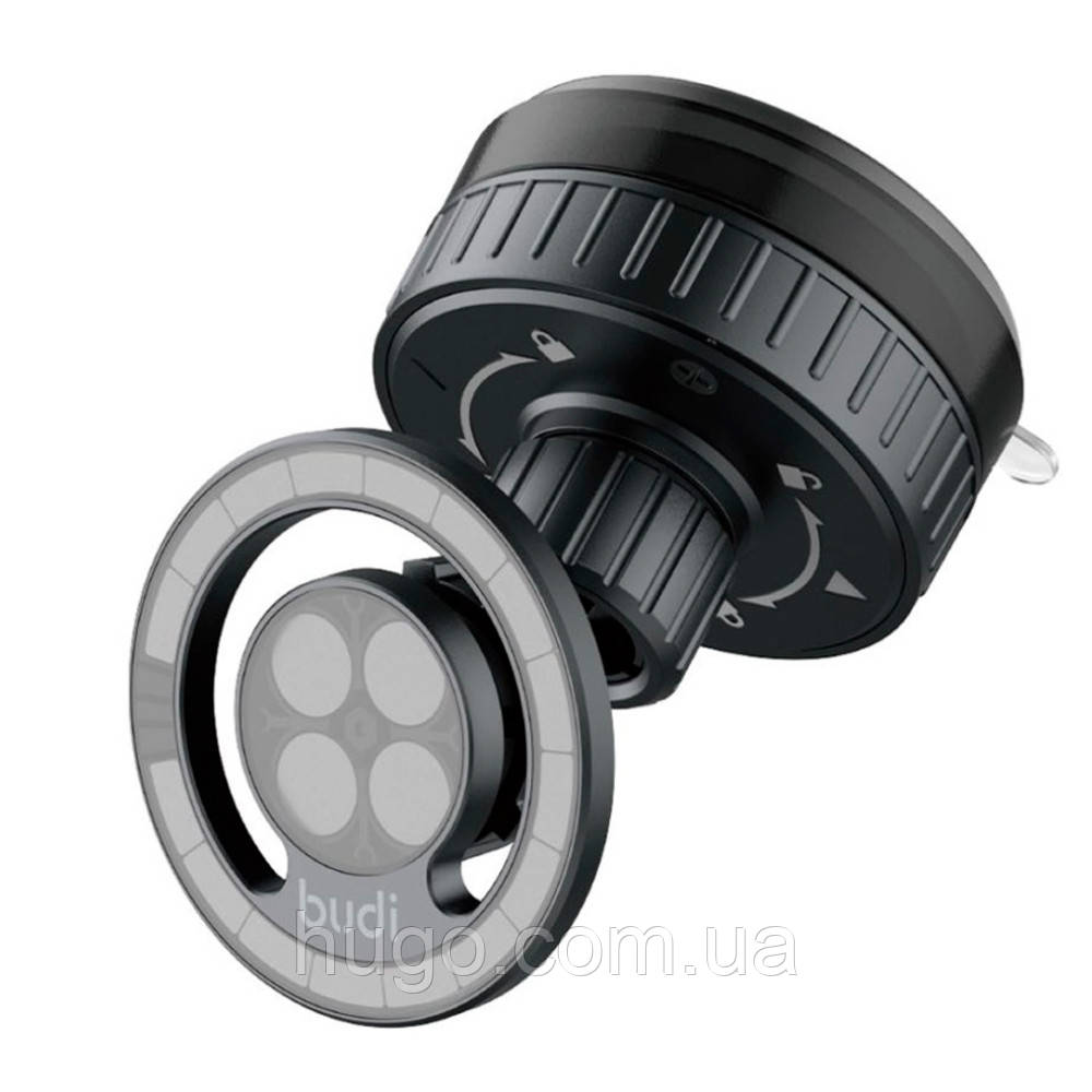 Універсальний тримач для смартфона Budi CM589B, обертання 360°, чорний / Універсальний Магнітний Автотримач на скло, фото 1