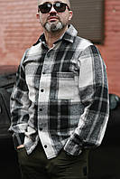 Стильная мужская рубашка в клетку из кашемира (Размеры L,ХL, XXL, 3XL), Черно-белая