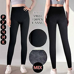 Жіночі чорні лосини з хутром Рубчик "Фабричний Китай" Розміри: 46-52 (30286)