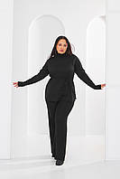 Джемпер жіноча бавовна довгий прямий крій розрізи комір-стійка 48-52 чорний