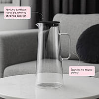 Скляний глечик 1,8 л із пластиковою кришкою, прозорий термостійкий, боросилікатне скло, для гарячих і холодних напоїв, води, соку, фото 3