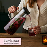 Скляний глечик 1,8 л із пластиковою кришкою, прозорий термостійкий, боросилікатне скло, для гарячих і холодних напоїв, води, соку, фото 4