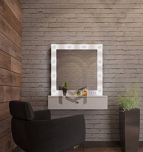 Підвісне дзеркало в салон краси MIA з підсвічуванням Робоче місце візажиста з ящиком та лампочками М611