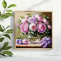 Набір для вишивання хрестиком в 3 нитки 11 ст Півонії Рожевий з нанесеною схемою на канву 40 х 40 см