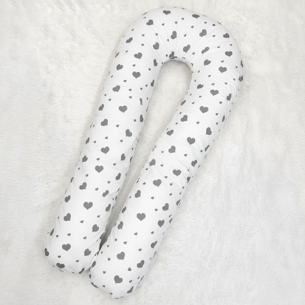 Подушка для вагітних Сірі сердечки на білому, подушка підкова обіймашка, фото 1