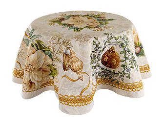 Скатертина новорічна золота гобелен кругла діам 140см