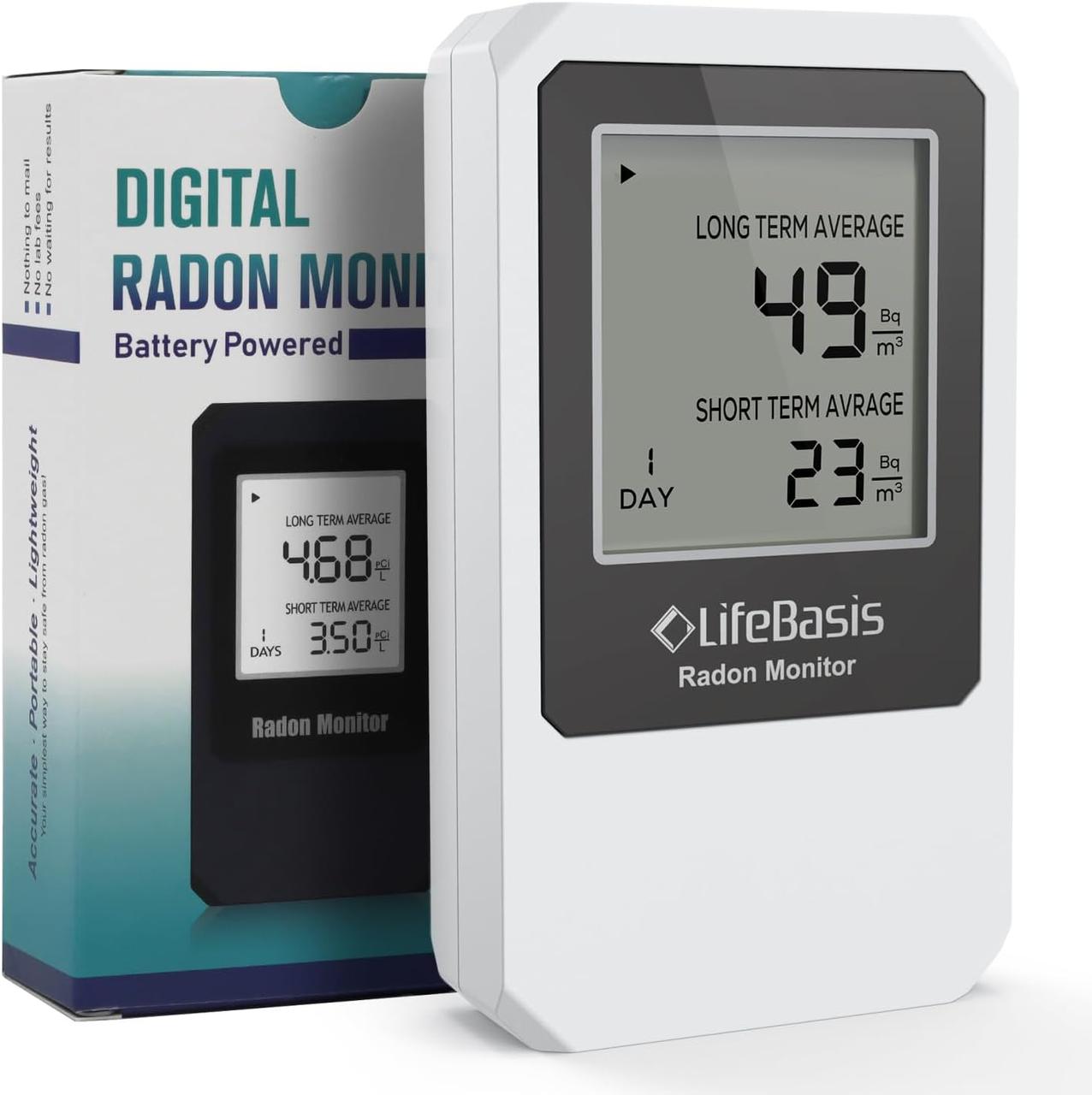 LifeBasis RN-55 - Монітор радону та якості повітря, для дому та офісу компактний з вимірюванням CO2 температури вологості, фото 1