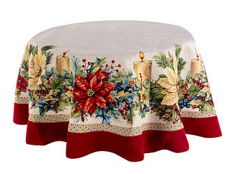 Скатертина новорічна червона гобелен кругла діам 140см