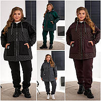 Жіночий теплий спортивний костюм на блискавці батал: 56-58, 60-62, 64-66, 68-70. Кольори: чорний, пляшка, шоколад, графіт.