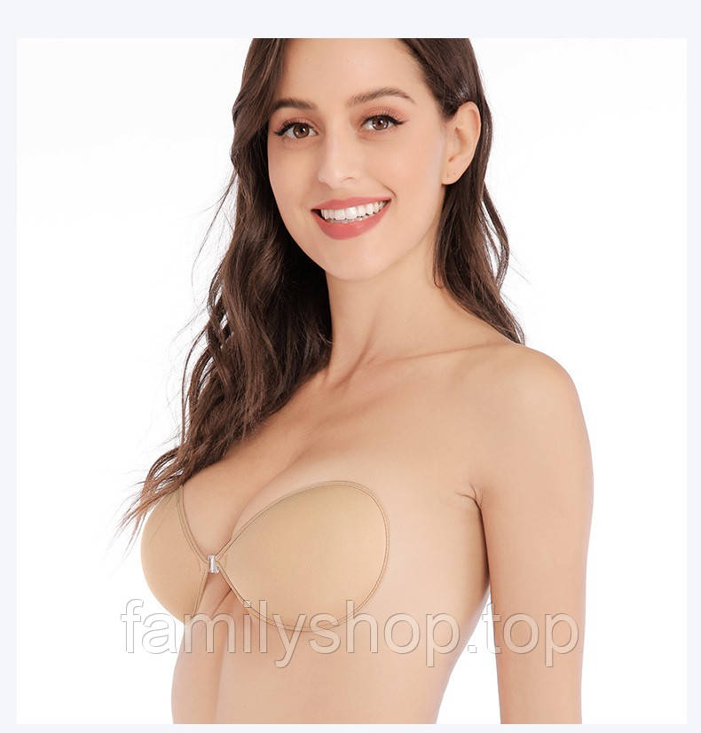 Невидимий бюстгальтер Fly Bra Invisible бежевий без голів з відкритою спиною кругла форма розмір В, фото 1