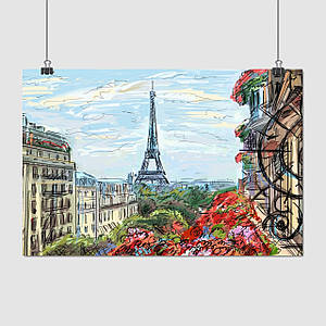 Плакат "Париж, Єлисейські Поля, Ейфелева Вежа, Paris, France, la Tour Eiffel", 40×60см