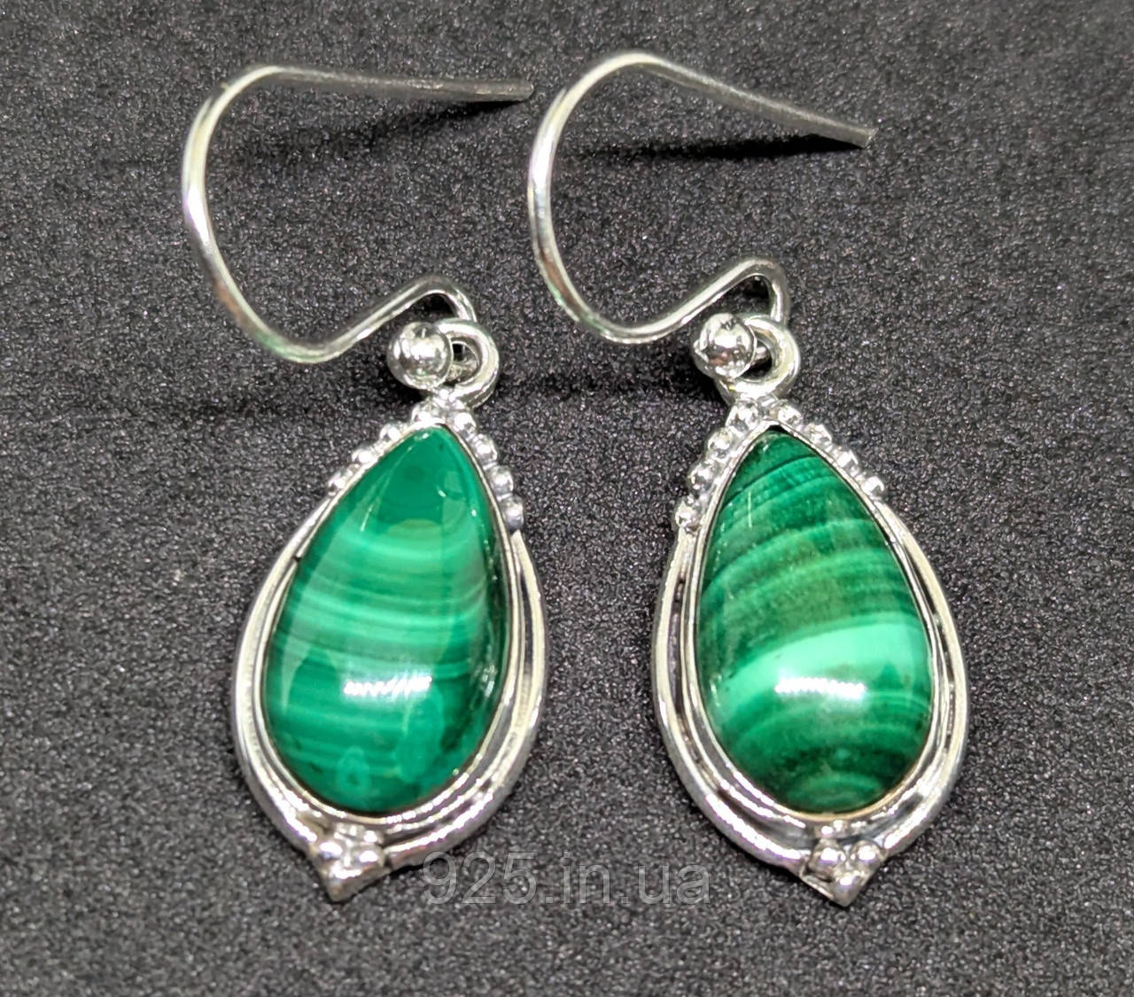 Сережки. Натуральний малахіт. Срібло 925., фото 1