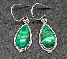 Сережки. Натуральний малахіт. Срібло 925.