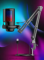 Мікрофон для ігор стримів подкастів запису вокалу онлайн уроків з кардіоїдною діаграмою RGB підсвіткою USB Type-C сенсорним