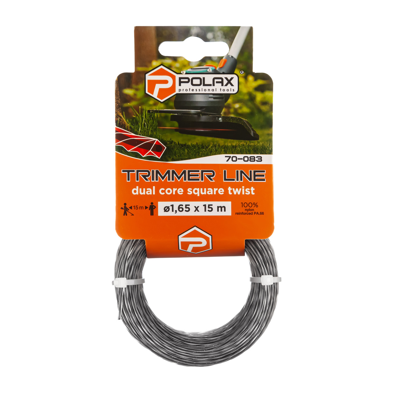 Жилка для тримера "Кручений квадрат з кордом" 1,65 мм Polax 15 м (70-083), фото 1