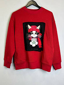 Жіночий світшот з аплікацією «Кіт з кавою» NORA KVITTIN MKNK101125