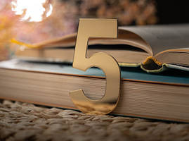 Металева цифра 5 для дверей номерів, кабінетів, квартир, будинку з нержавіючої сталі 8см. Колір "золото".