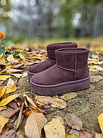 UGG Угги коричневые женские с вязаным носочком на высокой подошве платформе женские