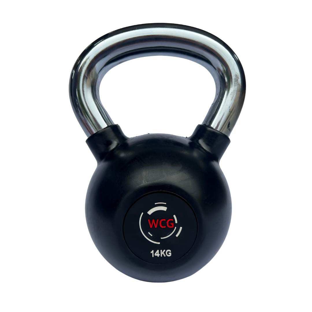 Гиря WCGPRO 14 кг, прогумована з хромованою ручкою, чорна