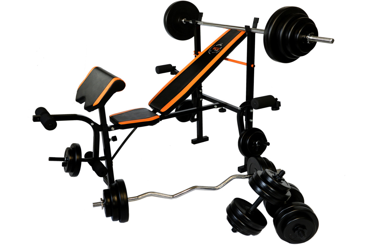 Штанга WCGPRO 0055 з приставкою Скотта, 148 кг, чорна, набір HARD