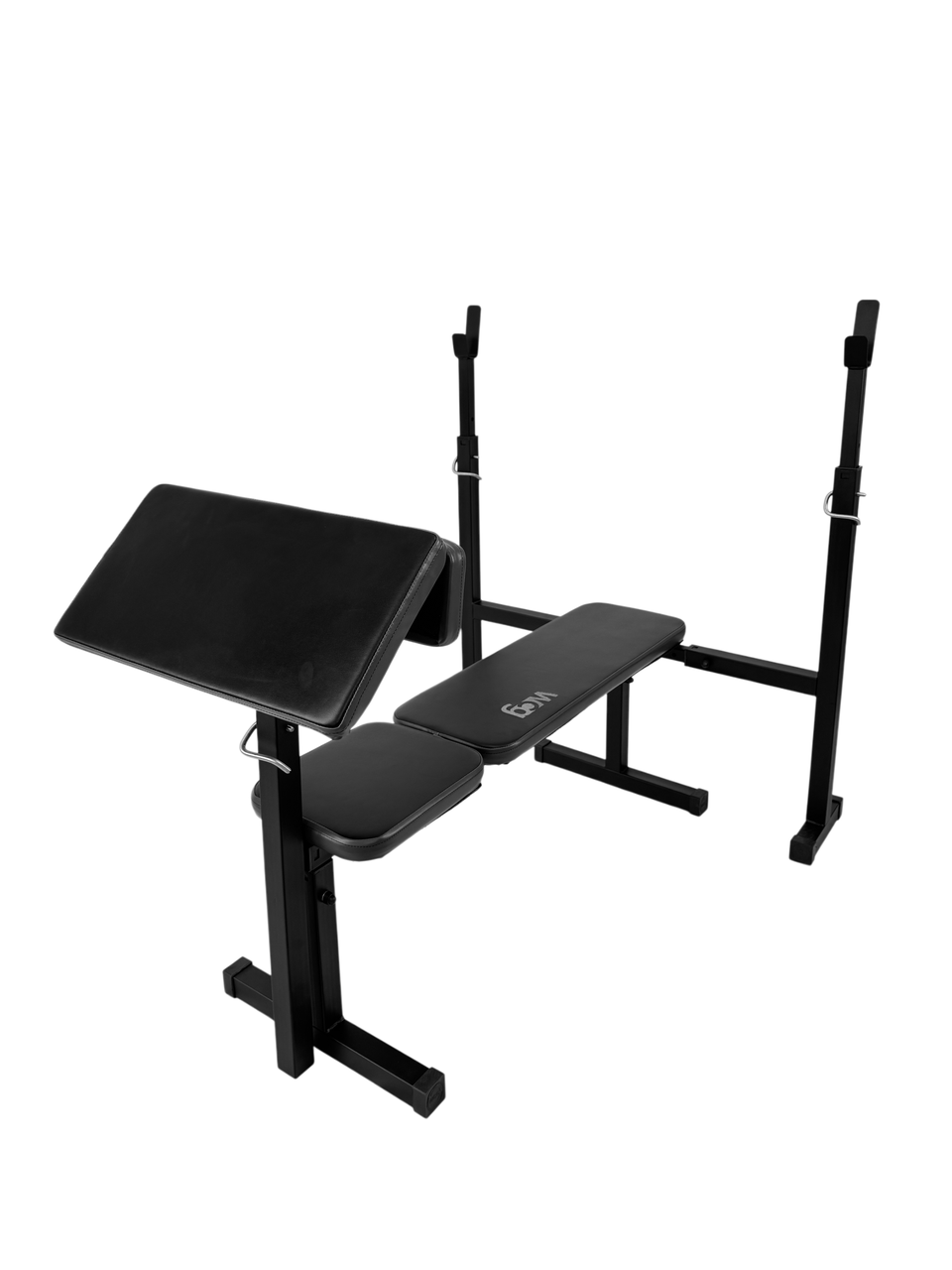 Лавка для штанги WCGPRO 006 з стійками та Скоттом, чорна, металевий каркас