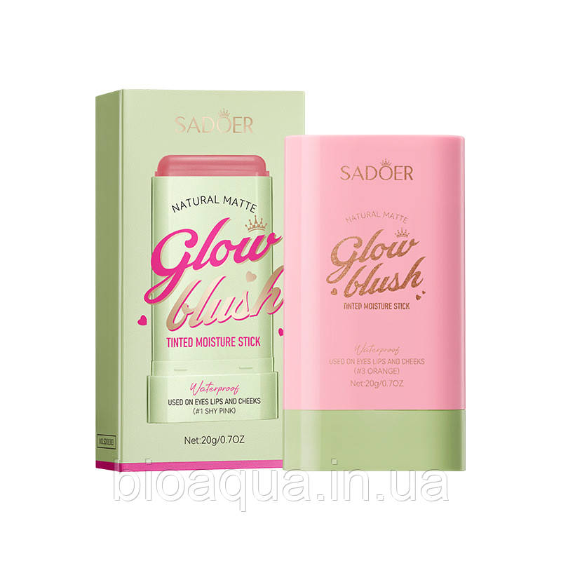 Кремові рум'яна в стику Sadoer Natural Matte Glow Blush Tinted Moisture Stick (№1 SHY PINK)), фото 1