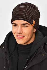 Шапка чоловіча на флісі коричневого кольору 208105P