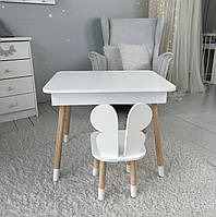 Столик з відкидним верхом 53х60х45 і стільчик метелик 26.5х26х25, стіл та стілець для злопчика від 1 року, білий