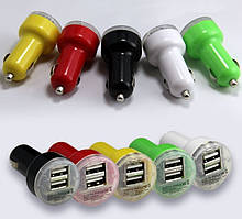 USB прикурювач від 12V 2,1 A на 2 виходи 7 кольорів