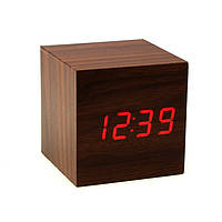 Годинник-будильник-термометр червоні цифри "Дерев'яний куб" 4 кольори корпусу