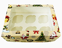 Коробка 240х180х90 (на 6 капкейків) з вікном "Новорічна"