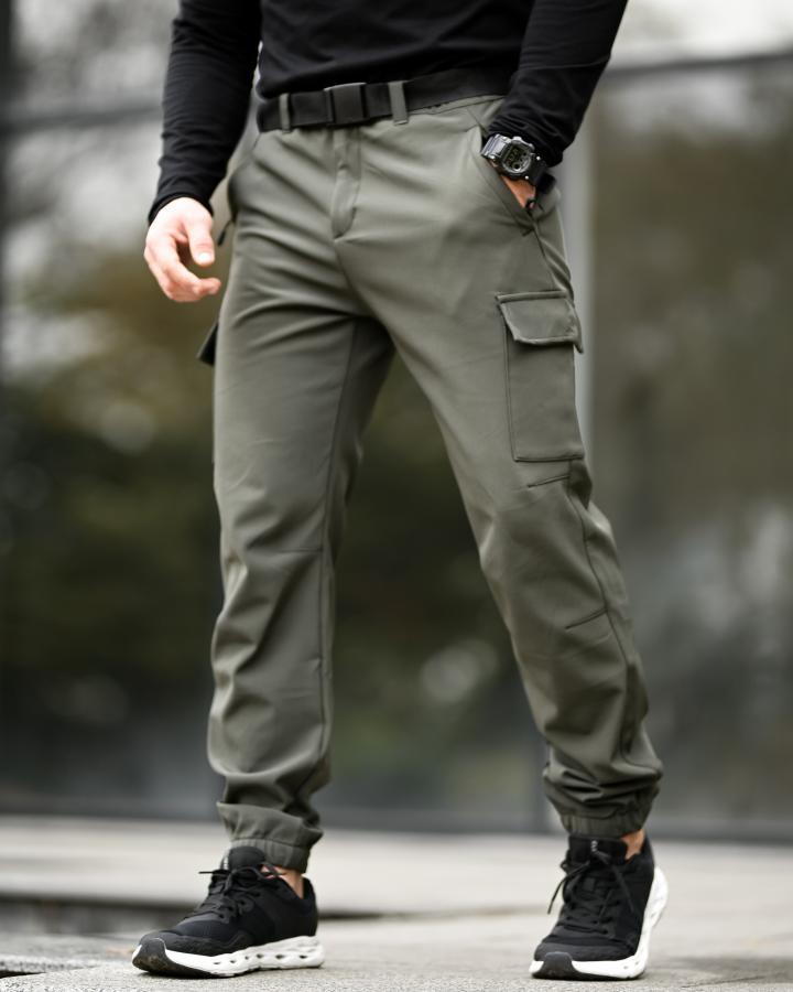 Зимові карго штани джогери Mendos олива тактичні софтшел з ременем ВТ6918 ТМ, фото 1