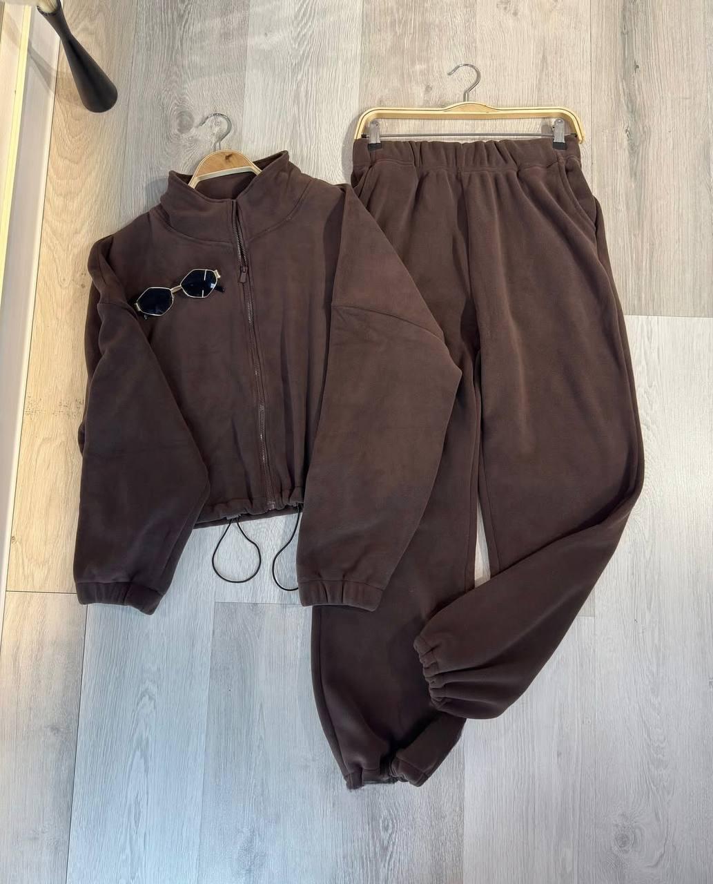 Костюм : кофта на затяжках знизу + джоггери шоколадного кольору, фото 1