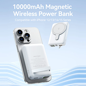 Зовнішній акумулятор Vention 10000mAh Magnetic Wireless Power Bank (USB-C + Lightning + USB-C + USB-A +Wireless) 22.5W White LED