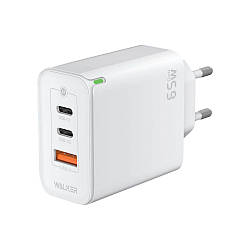 Мережевий зарядний пристрій WALKER WH-45, 65W, GAN (USB-C 65W, USB-C 30W, QC3.0 USB-A 18W) white