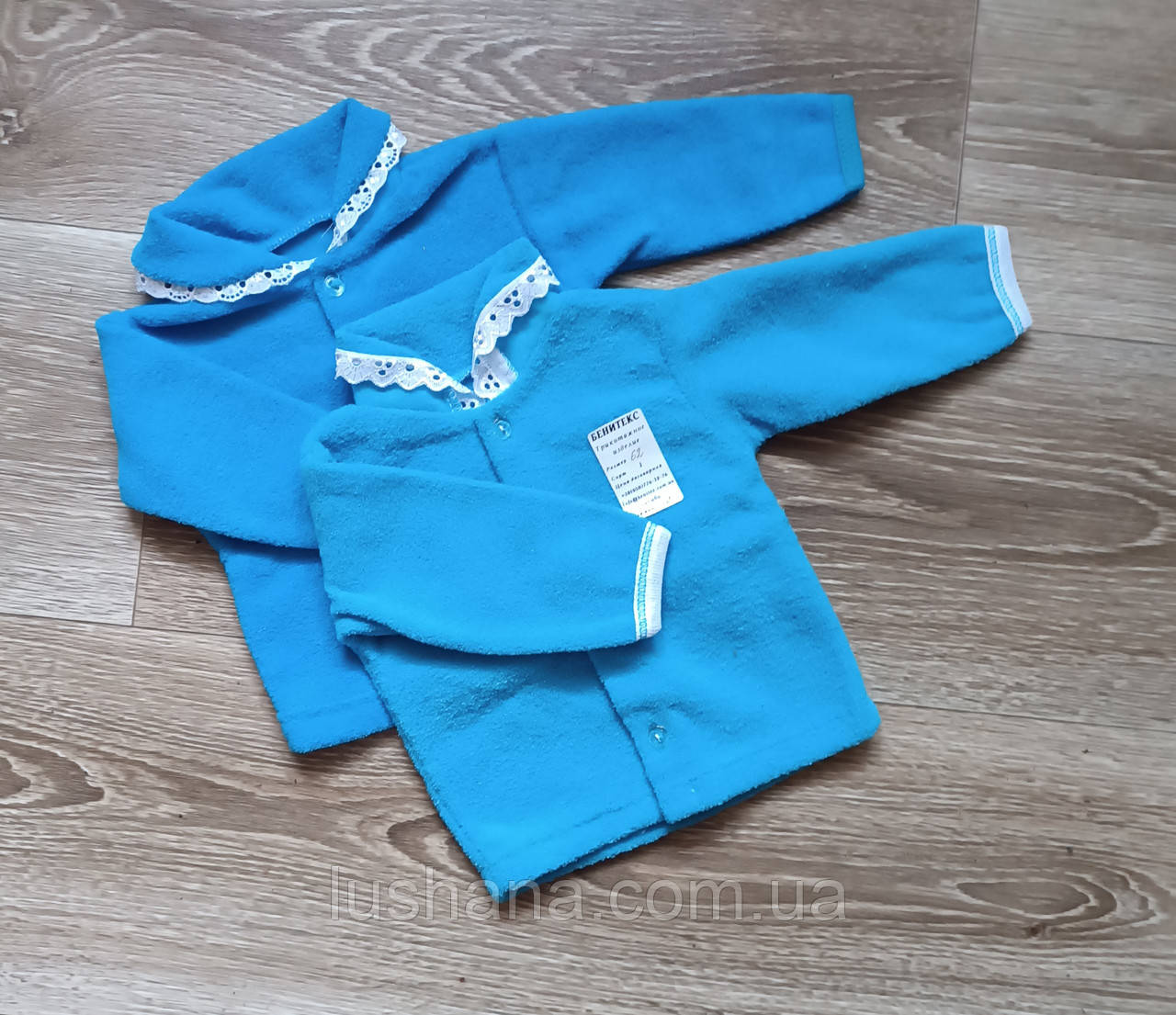 Флісові / махрові / кофти сорочечки на хлопчика / набір / з мереживом /  р.62 /  0-3 міс., фото 1